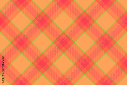 Relax check background plaid, horizontal vector texture seamless. Geometrical textile pattern tartan fabric in orange and tomato colors.