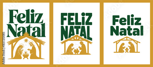 Feliz Natal Christmas Greeting with Nativity Scene and Typography