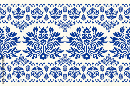 Ethnic oriental pattern traditional border.Saree Sarong Motifs African boho Ikat floral embroidery Seamless damask wallpaper pattern. Vintage background abstract design for texture, fabric, clothing