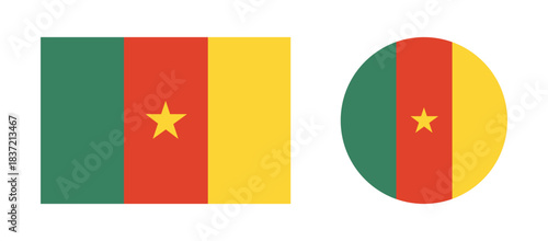 Flag of Cameroon round, rectangular icons set. National Cameroon flag circle, rectangle badge, background, banner, sign, sticker.