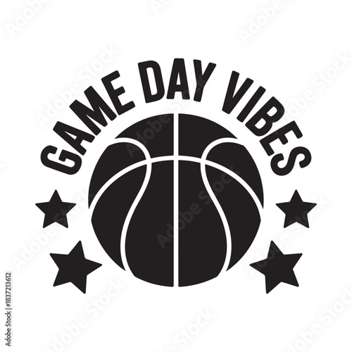 Basketball game day vibes with stars and energetic text design