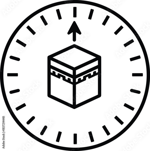 Muslim pray icon with kaaba in circular frame indicating qibla direction for worshipers vector