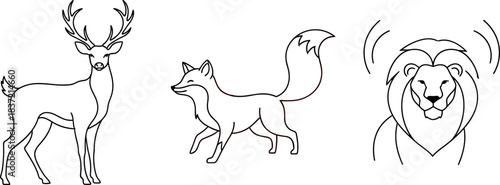 Minimal Animal Line Art Outline Vector | Wildlife Continuous Line Drawing | Modern Pet & Wild Animal Contour Illustration Design