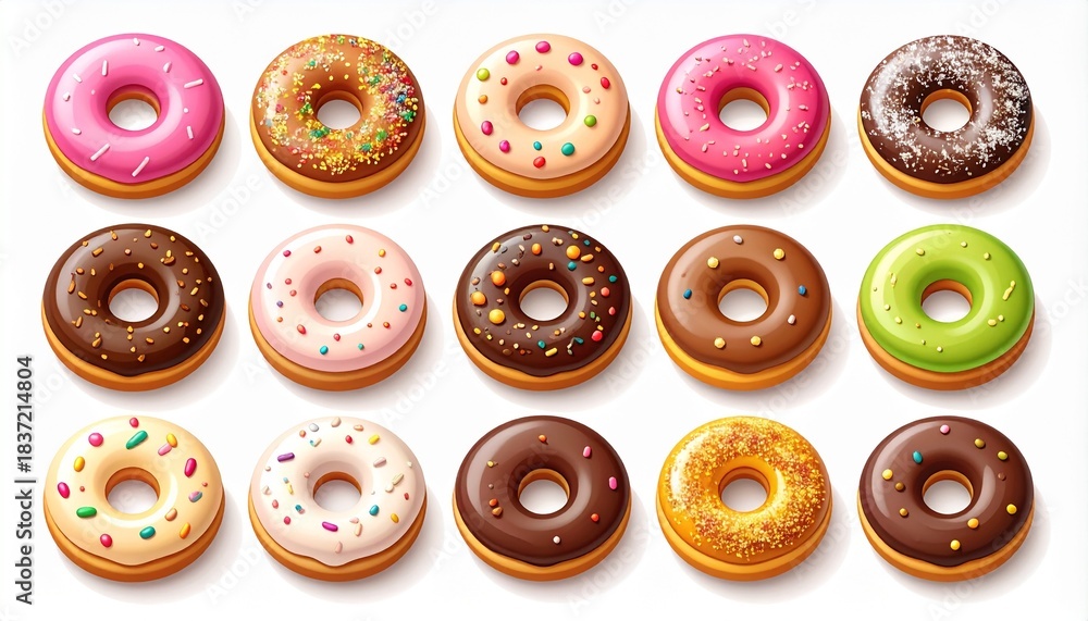 Fototapeta premium Donut Icon Set – Illustrated Dessert Collection