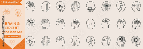 Brain line icon set, relativity innovation set of web icons in line style. Creative business solutions icons for web and mobile . Creative idea, team management, solution, brainstorming, invention. 