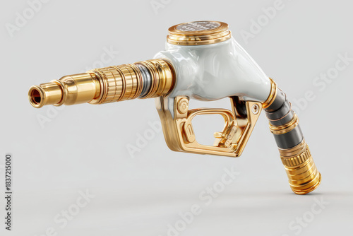 golden fuel dispenser nozzle on a white background
