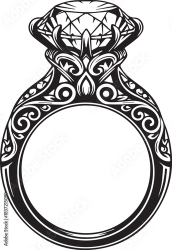 Ornate Diamond Engagement Ring Silhouette jewelry wedding