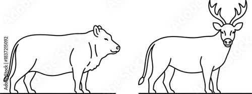 Minimal Animal Line Art Outline Vector | Wildlife Continuous Line Drawing | Modern Pet & Wild Animal Contour Illustration Design