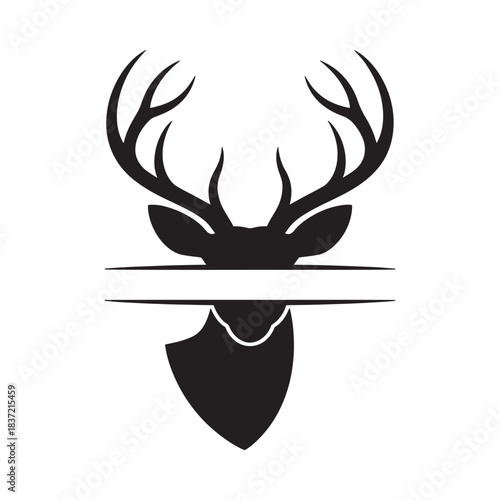 Minimalist black and white illustration of a deer head with a line