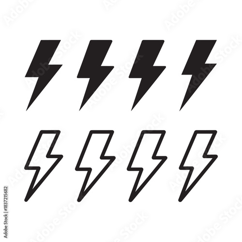 A collection of simple black and white lightning bolt icons arranged in rows