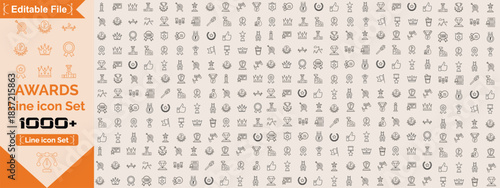 awards icons in line style. award icon set containing badge, trophy, certificate, and more big line icon set.