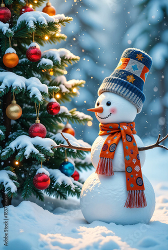 snowman on the snow background