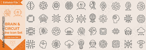 Brain line icon set, relativity innovation set of web icons in line style. Creative business solutions icons for web and mobile . Creative idea, team management, solution, brainstorming, invention. 