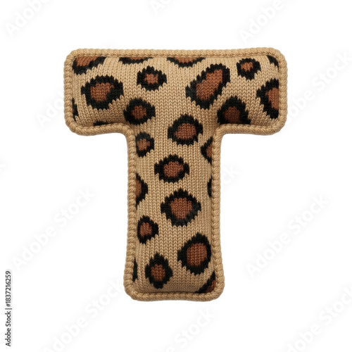 Wallpaper Mural Knitted letter T with leopard print pattern in brown and black colors, soft textile texture with cozy and warm feeling, isolated on transparency background Torontodigital.ca