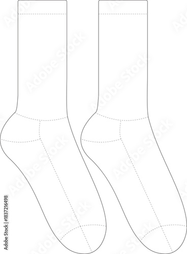 Socks flat sketch technical drawing front and back view