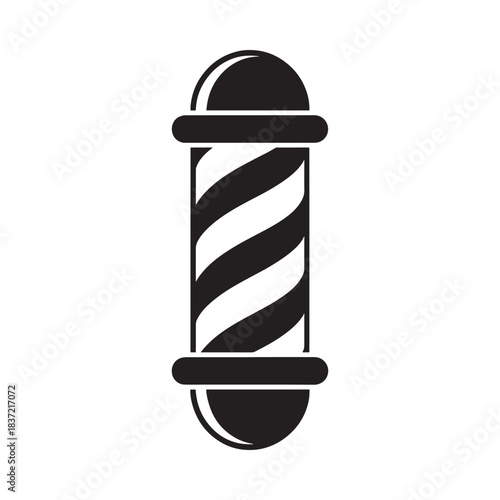 A classic barber pole illustration with a striped cylindrical design and metal caps
