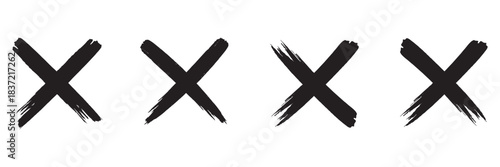 Hand drawn right and wrong vector sign in brush stroke outline shape. Check marks doodle set. Vote, yes, no, checkbox, checklist, tick and cross signs, v and x drawn concept.