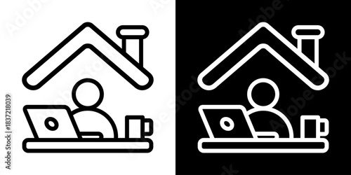 Remote Working Icon Of Line Black And White Style Vector Illustration
