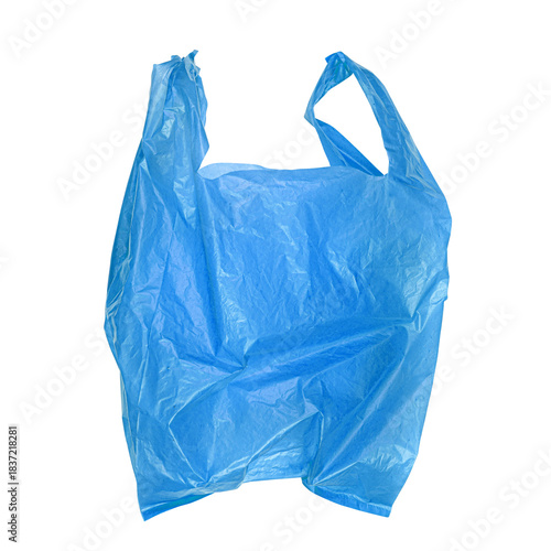 Blue plastic bag isolated on white background, clipping path