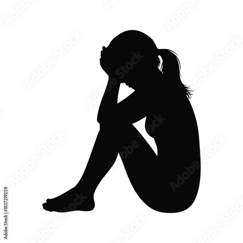 Sitting Woman Silhouette Crying or Distressed Icon for Depression and Emotional Pain