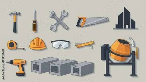 Construction tools and equipment icons set.
