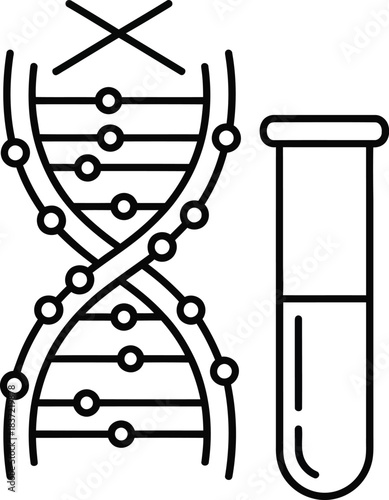 Dna helix and test tube icon for genetic research, medical testing, biology, laboratory experiments, and scientific studies.