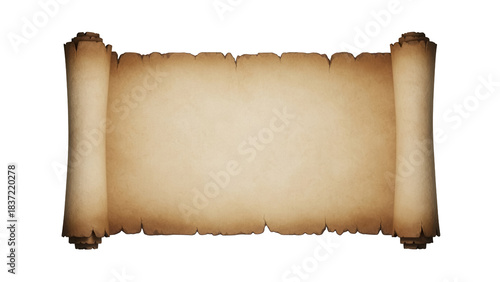 Old parchment scroll PNG isolated on transparent background, antique paper roll for historical documents and treasure maps
