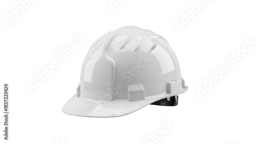 Shiny white hard hat isolated PNG on transparent background, construction safety helmet for industrial work and personal protection
