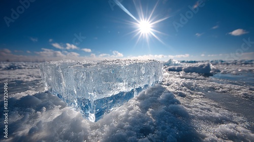 Frozen Landscape Ice Formation Under the Suns Gaze.