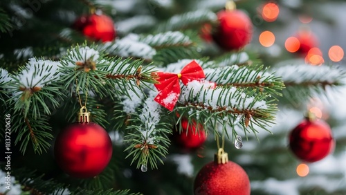 Colorful closeup christmas tree wallpaper or template for design