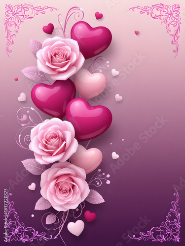 Pink Heart and Flowers illustration for Invite or Poster design