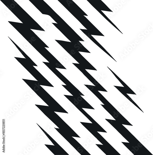 Black lightning bolt pattern diagonally across white background thunderbolt abstract