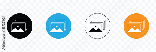 Photo gallery vector icon set. image album symbol in black color. media pic sign for apps and website UI designs. Vector illustration. EPS 10 .