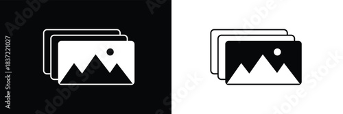 Photo gallery vector icon set. image album symbol in black color. media pic sign for apps and website UI designs. Vector illustration. EPS 10 .