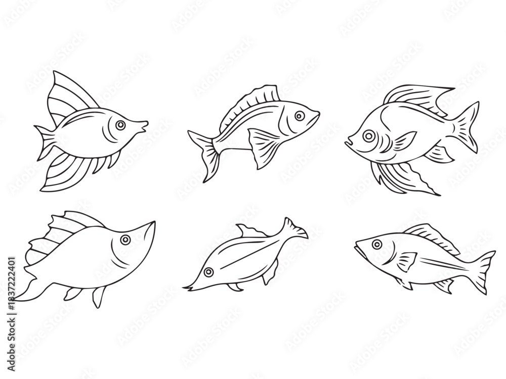 Fototapeta premium Various Fish Illustrations Set Collection