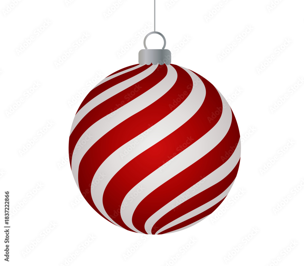 Naklejka premium Bola de navidad con espiral diagonal roja y blanca