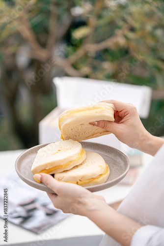 steamed bread or bun filled with srikaya jam
