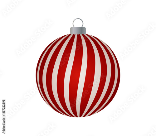 Bola de navidad con rayas rojas y blancas