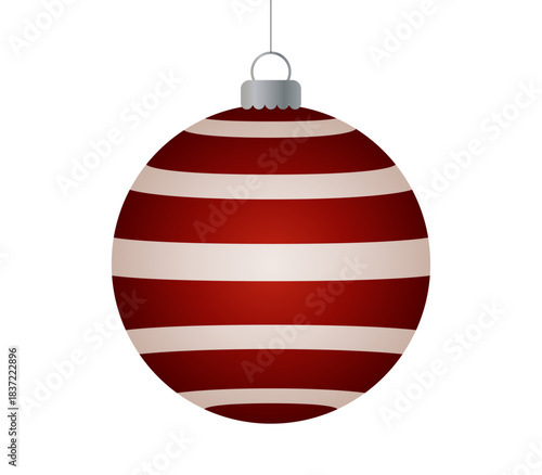 Bola de navidad con rayas horizontales rojas y blancas