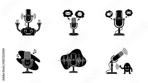 Band with drum set, saxophone, and musical notes in silhouette style