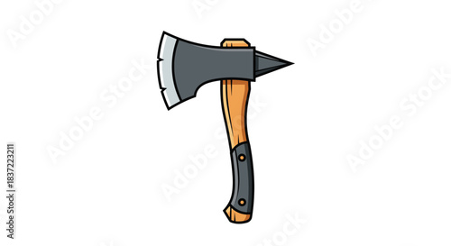A sharp and powerful cartoon illustration of a firefighter's axe or hatchet with a wooden handle and a pointed pick, isolated on a clean white background.