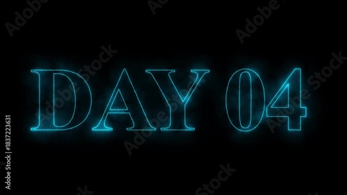 Animated glowing flickering neon inscription DAY 4. Day 4 neon text animation, calendar counter concept on black background