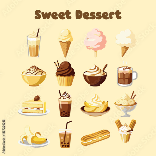 Assorted Sweet Cake and Pastry Items Vector Set