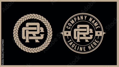 Elegant monogram cr logo design with rope and oval frame