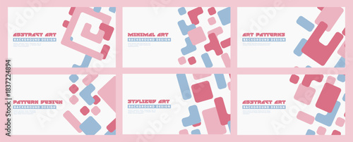 Modular puzzle abstract presentation banners. Vector abstract designs with soft colors for presentations, posters, and modern templates. Pastel pink and blue geometric tiles backgrounds.
