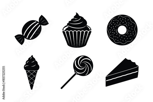 Desserts and Sweets vector silhouette set