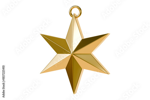 3d gold six pointed star pendant icon. award rating concept. minimal cartoon gold star medal badge favorite for app banner hero. isolated on white background. 3d render.