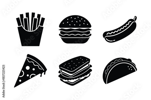 Fast Food Items vector silhouette set