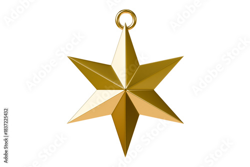 3d gold six pointed star pendant icon. award rating concept. minimal cartoon gold star medal badge favorite for app banner hero. isolated on white background. 3d render.