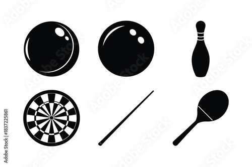 Indoor and Fun Sports vector silhouette collection